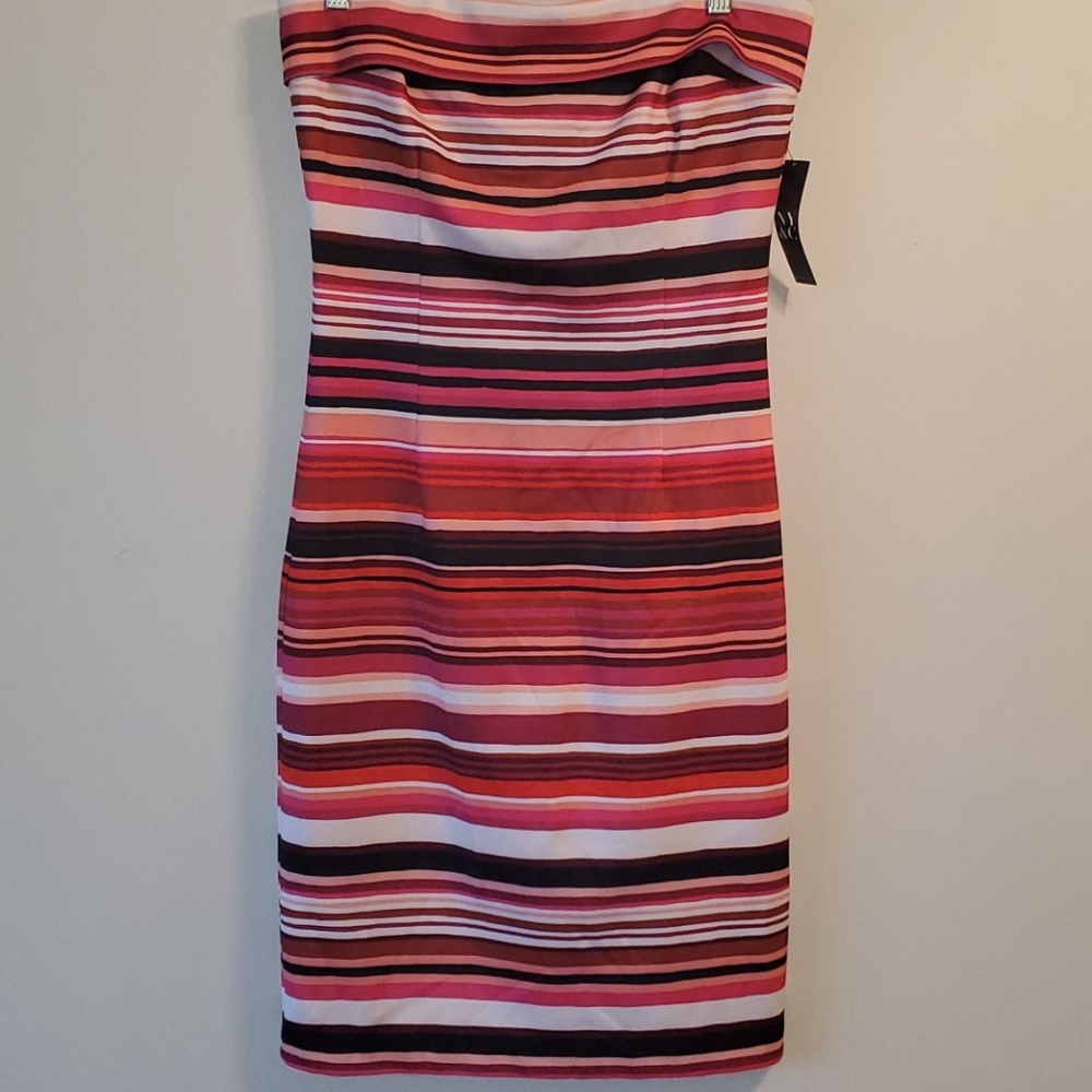 NY&CO Pink/Multi-Color Striped Strapless Dress